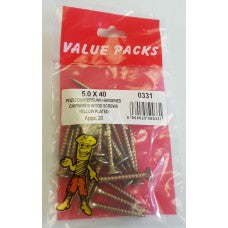 5.0 X 40 Pozi Csk Chipboard Screws Yellow 20 Per Pack 5.0 X 40 Pozi Csk Chipboard Screws Yellow 20 Per Pack
